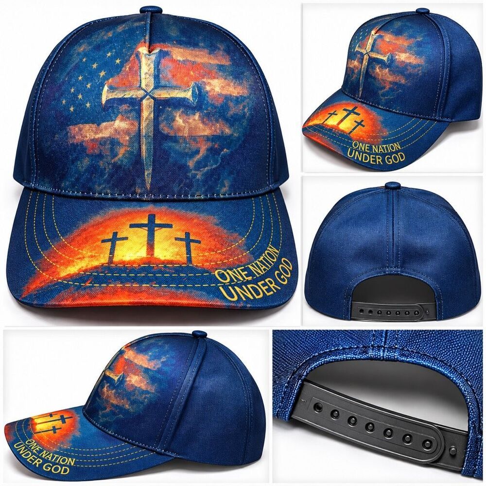 Christian One Nation Under God Cross Adjustable Baseball Cap